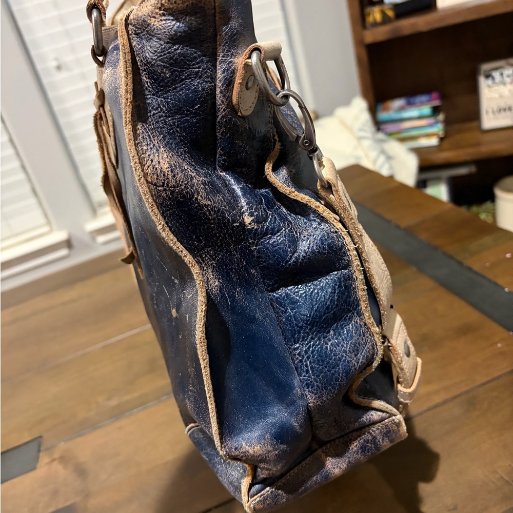 Bed Stu Navy Leather Tote with Tan Cross-Stitch Accents - Picture 3 of 6